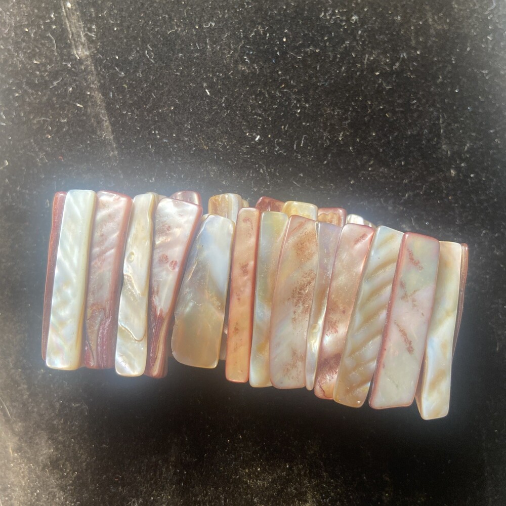 Genuine Pink Mother of Pearl Shell Stratch Bracelet 1 3/4" wide
